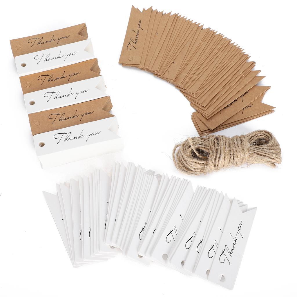400Pcs Thank You Tags with String Kraft Paper Cards Gift Tags White Brown Craft