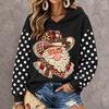 Women's Christmas Print Long Sleeve Top, Casual Comfortable Winter Shirt for Everyday Wear