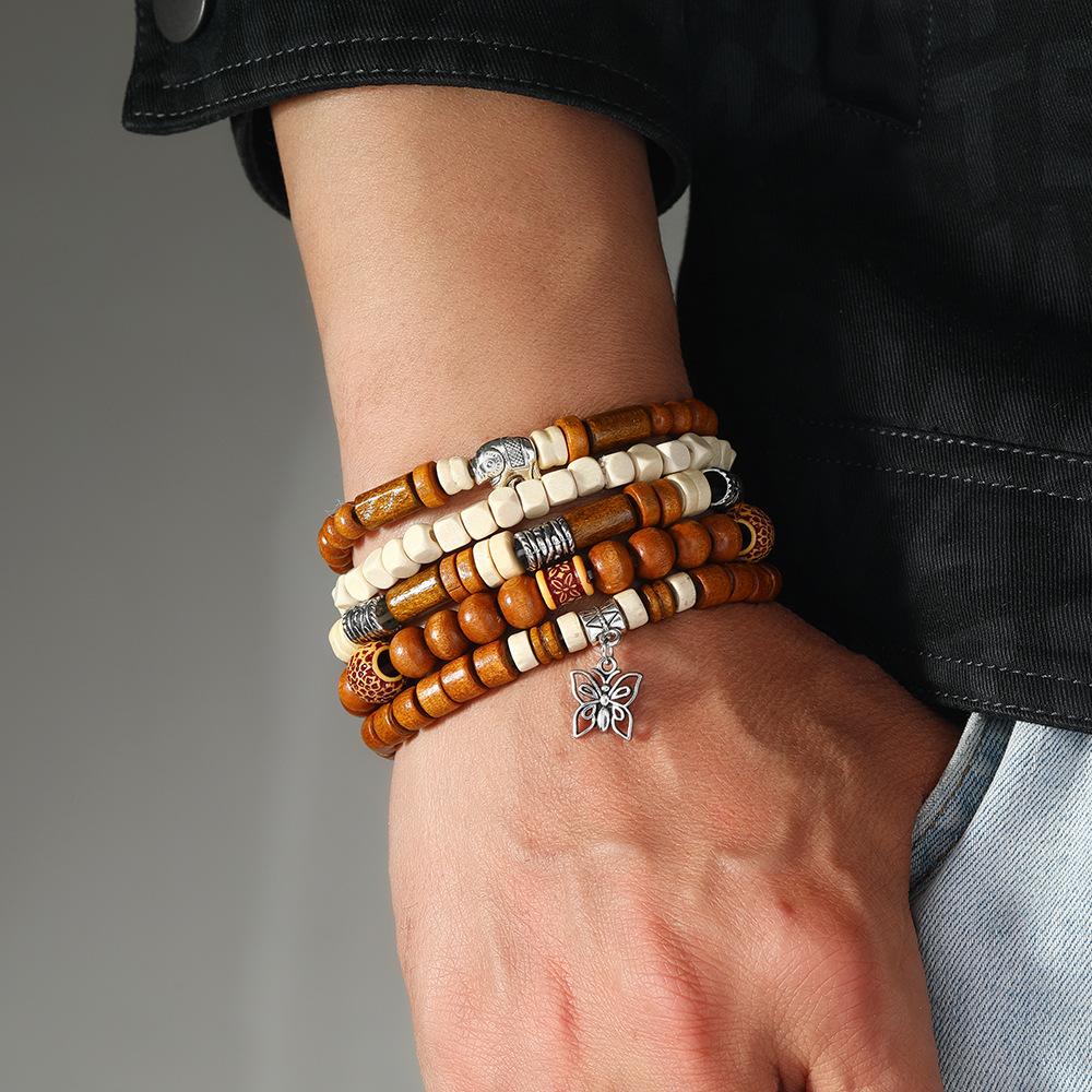 iF ME 20 Piece Retro Bohemian Style Men's Handmade Bead Bracelet Set, A Fashionable Gift for Friends, Sons, and Grandsons