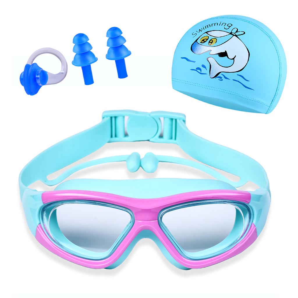 Children's Swimming Goggles Boys and Girls Swimming Goggles Large Frame Goggles One-piece Earplugs Nose Clip Swimming