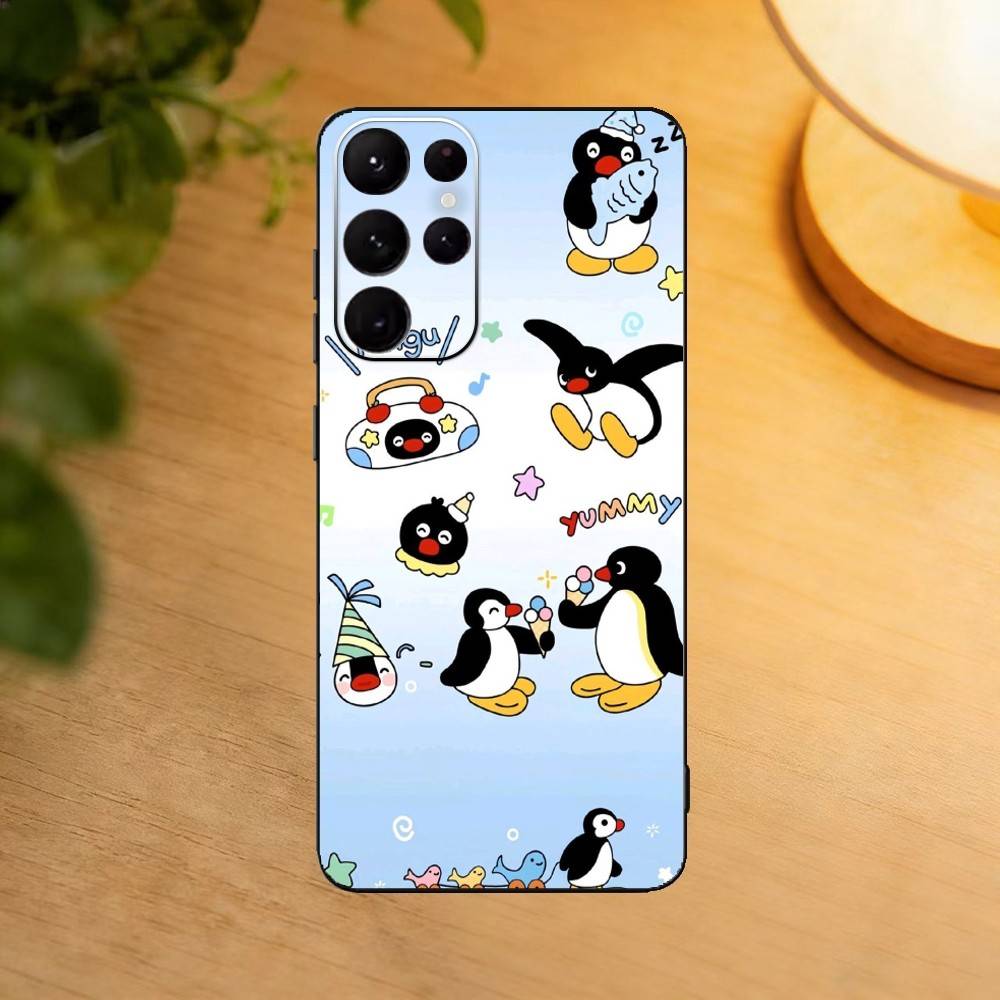 Cartoon Kaiserpinguin Pingu Handyhülle für Samsung S25,24,21,22,23,30,Ultra,20,Plus,Fe,Lite,Note Weiche Schwarze Hülle