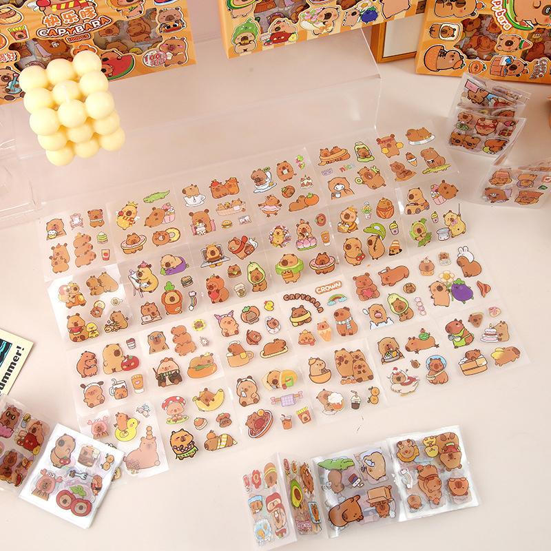 100Sheets Kawaii Capybara samolepky Vodotěsné samolepky Kreslený roztomilý zvíře samolepky Kreativní kufr Obtisk Dětské Hračky Dárky
