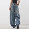 Versatile Loose Scimitar Wide-leg Jeans Versatile Slim Retro Trousers Stylish Classic Denim Silhouette Jeans, Vintage Wash with Relaxed Fit