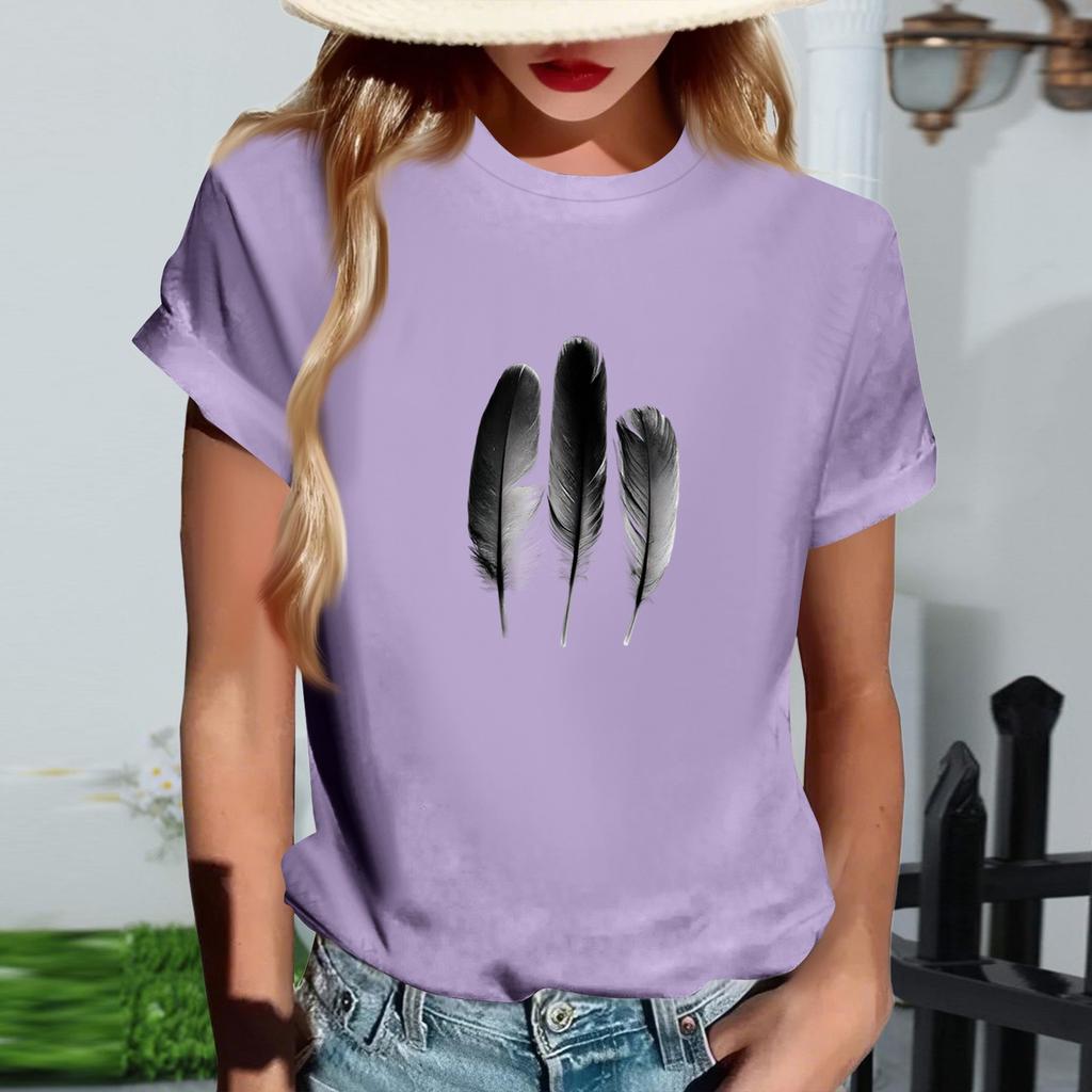 Women's Fashionable Round Neck Casual Retro Print Short Sleeved T-shirt Top