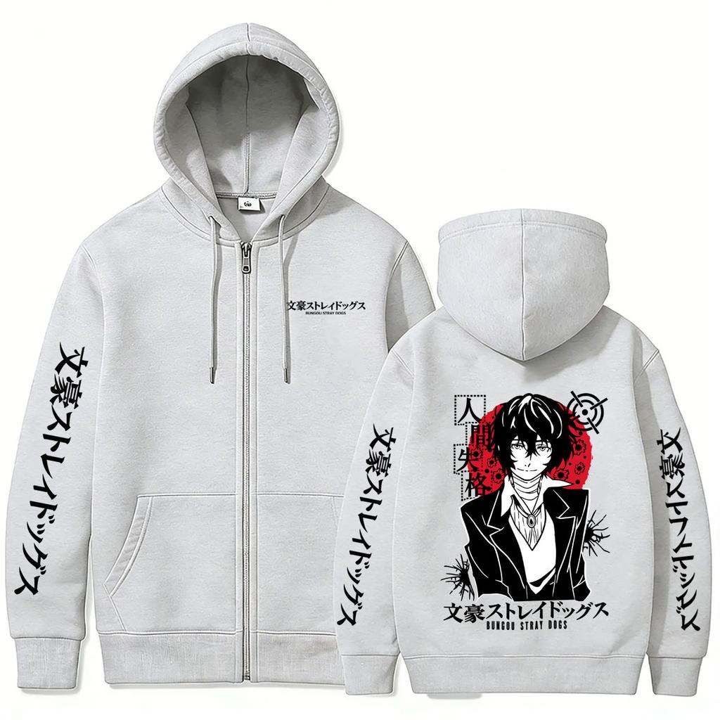 Anime Bungo Stray Dogs Dazai Osamu Zipper Hoodie Men Women Casual Manga Oversized Streetwear Male Fashion Vintage Zip Up Jacket