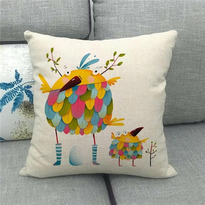 Home Decor Colorful Birds Print Decorative Throw Pillow Pattern Cushion Cover Suitable For Sofa Bedroom Car Pillow Cover