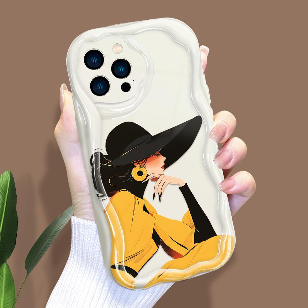 Kreslený vzor krémová textura pouzdro vlnitý okraj měkký silikonový kryt pouzdro na telefon pro iPhone Samsung Huawei Honor Xiaomi Redmi Infinix Tecno