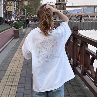 Summer Cotton White Short-sleeved T-shirt Women's New Front Shoulder Design American Half-sleeved Loose Large-size Top