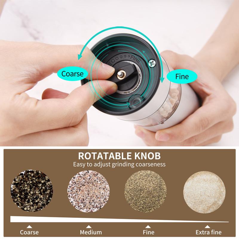 Electric Salt And Pepper Grinder Stainless Steel Automatic Pepper Grinder Adjustable Coarseness Refillable Mills Battery Powered