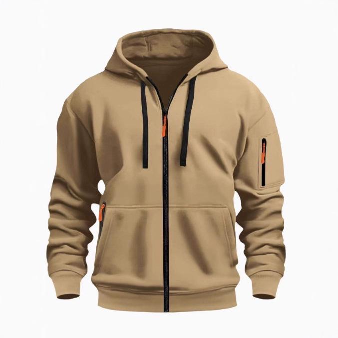 Europäischer Herren-Fleece-Kapuzenpullover Cardigan - Herbst/Winter Lässiger Sportstil, Kapuzenjacke Dick