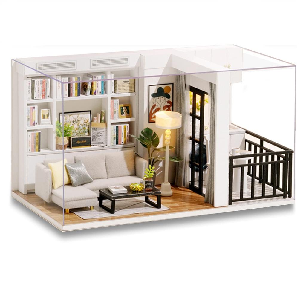 MuMuBoo Dollhouse, DIY Wooden Miniature Kit for Beginners, Includes Japanese Instructions, LED Light, and Dustproof Display Cover (VITALITY LIFE)