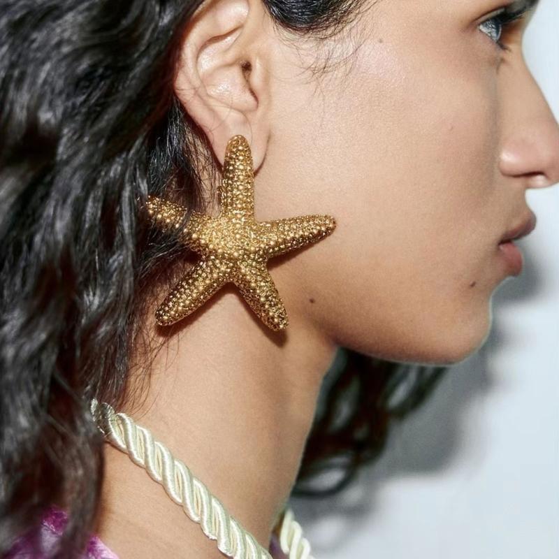 Beach Earrings Necklace for Women Elegant Vintage Starfish Pendant Choker Danger Earring for Party Holiday Boho-Jewelry