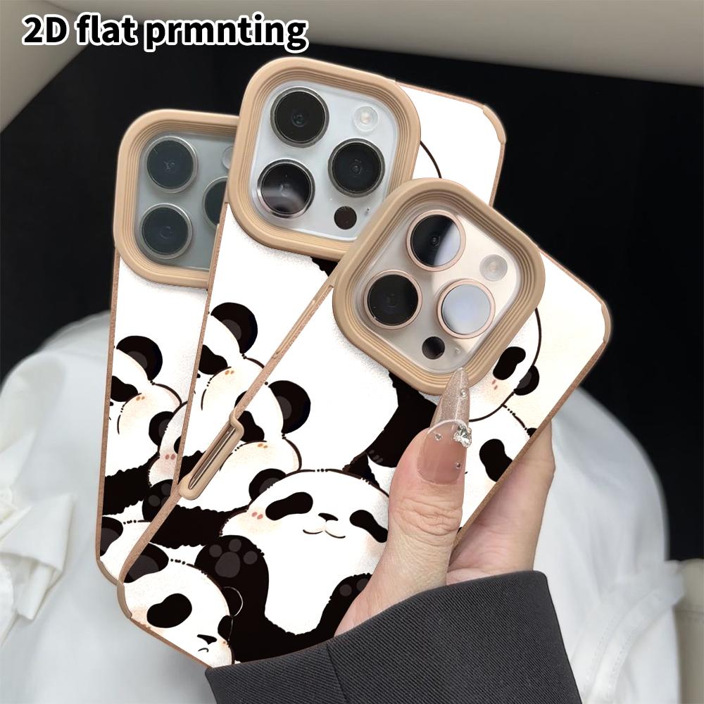 Phone Case: 2D Flat Lambskin Suitable for iPhone 18 17 16 15 14 13 Pro Film Protective Case, Cute Chubby Panda, Christmas and Halloween Gift