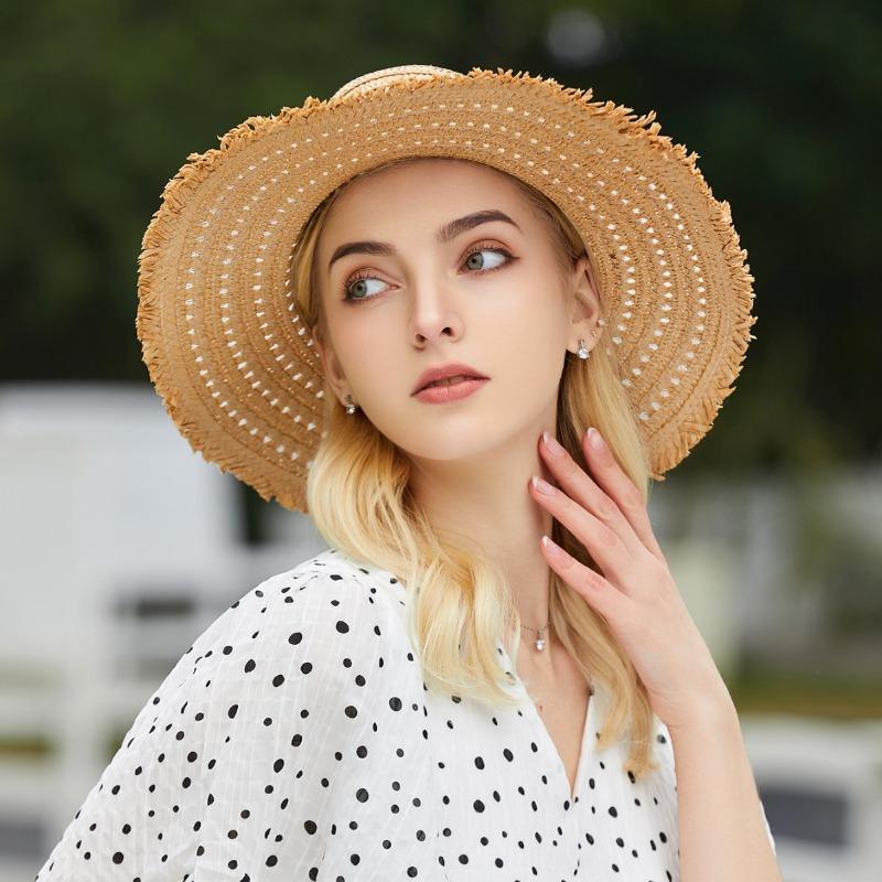 Summer burr straw hat female seaside travel sunshade straw hat hollow flat top hat film hat female