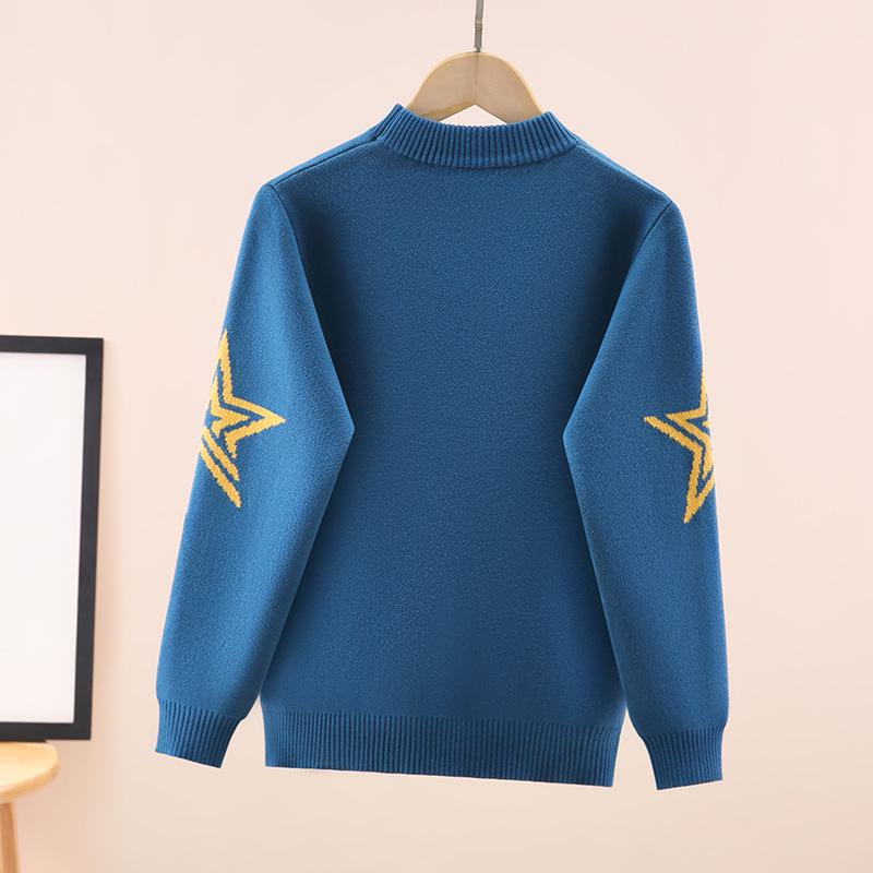 Boys' Fleece-Lined Round Neck Korean-Style Sweater: Thick Knitwear for Autumn and Winter