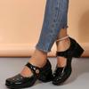 Waterproof Platform High Heels Women's Chunky Heel 2025 New Arrival Elegant Black Patent Leather Buckle Thick Sole Mary Jane