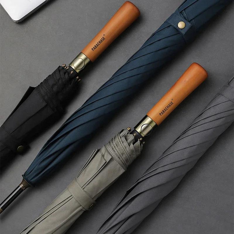 Wooden Long Umbrella Male Big Size Windproof Golf Umbrella for Men Business Style Large Rain Umbrellas Corporation