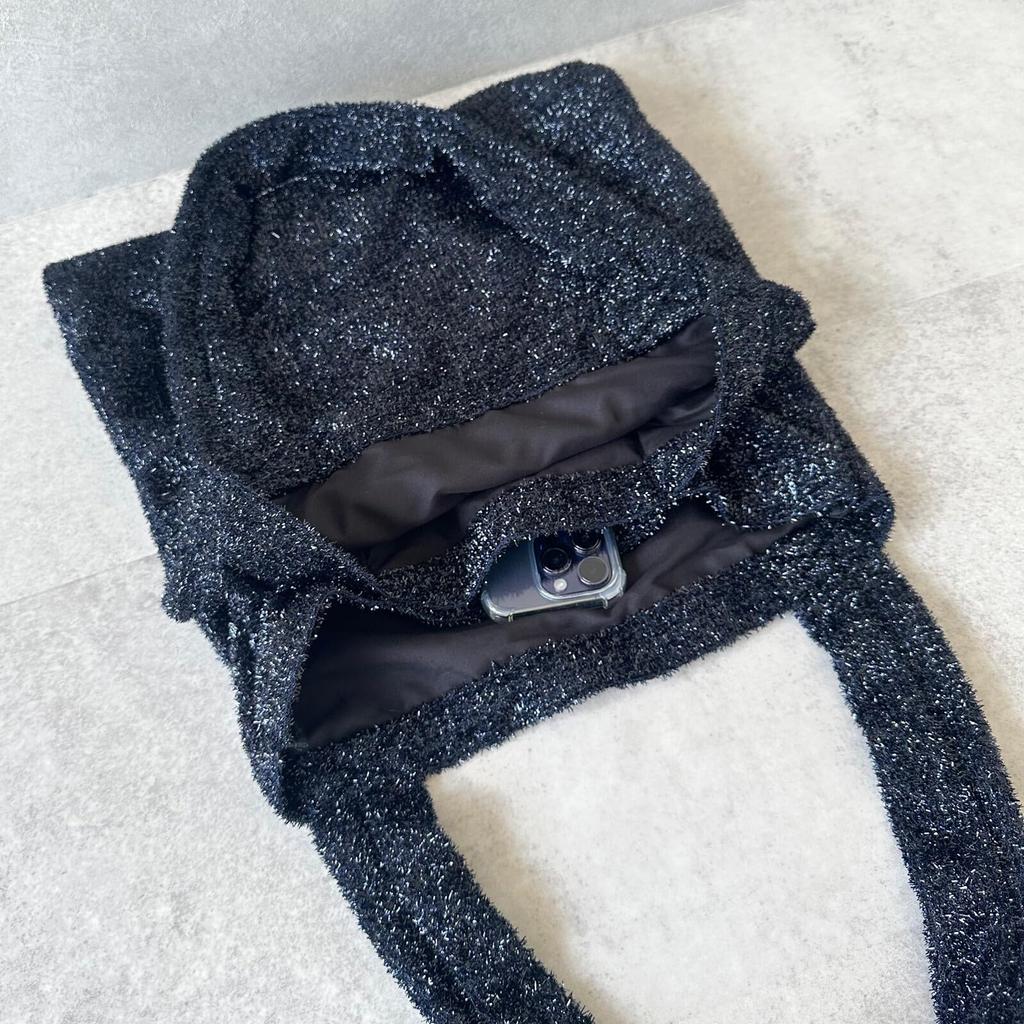 Holiday A.M. Glitter Shaggy Tote Bag for Women, Size: 34cm H x 33cm W x 2.5cm D  Handle Length: 54cm, Glittery Knit Bag, Large Capacity, Lightweight