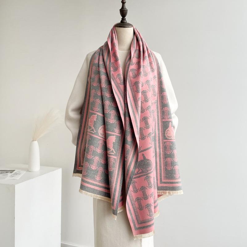 New simple versatile carriage scarf women's imitation cashmere thickened thermal air conditioner shawl double-sided fringed scarf