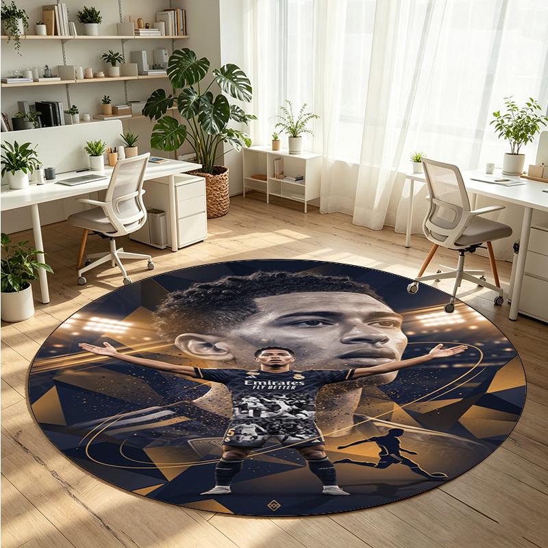 Jude Bellingham Printed Round Crystal Velvet Rug Soft Non Slip Floor Carpet For Bedroom Holiday Gift
