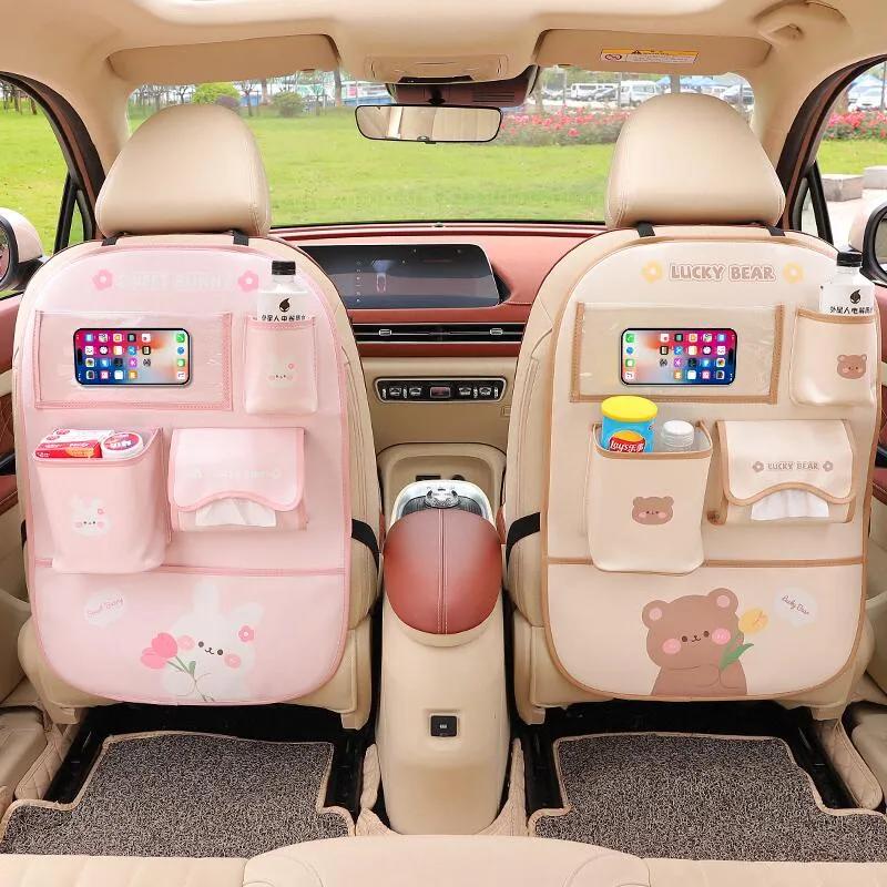 NEW Car Holder Seat Back Storage Bags Anti Kick Mat Protector for Kids Detachable Pockets Tablet Phone Stand Trash Bin