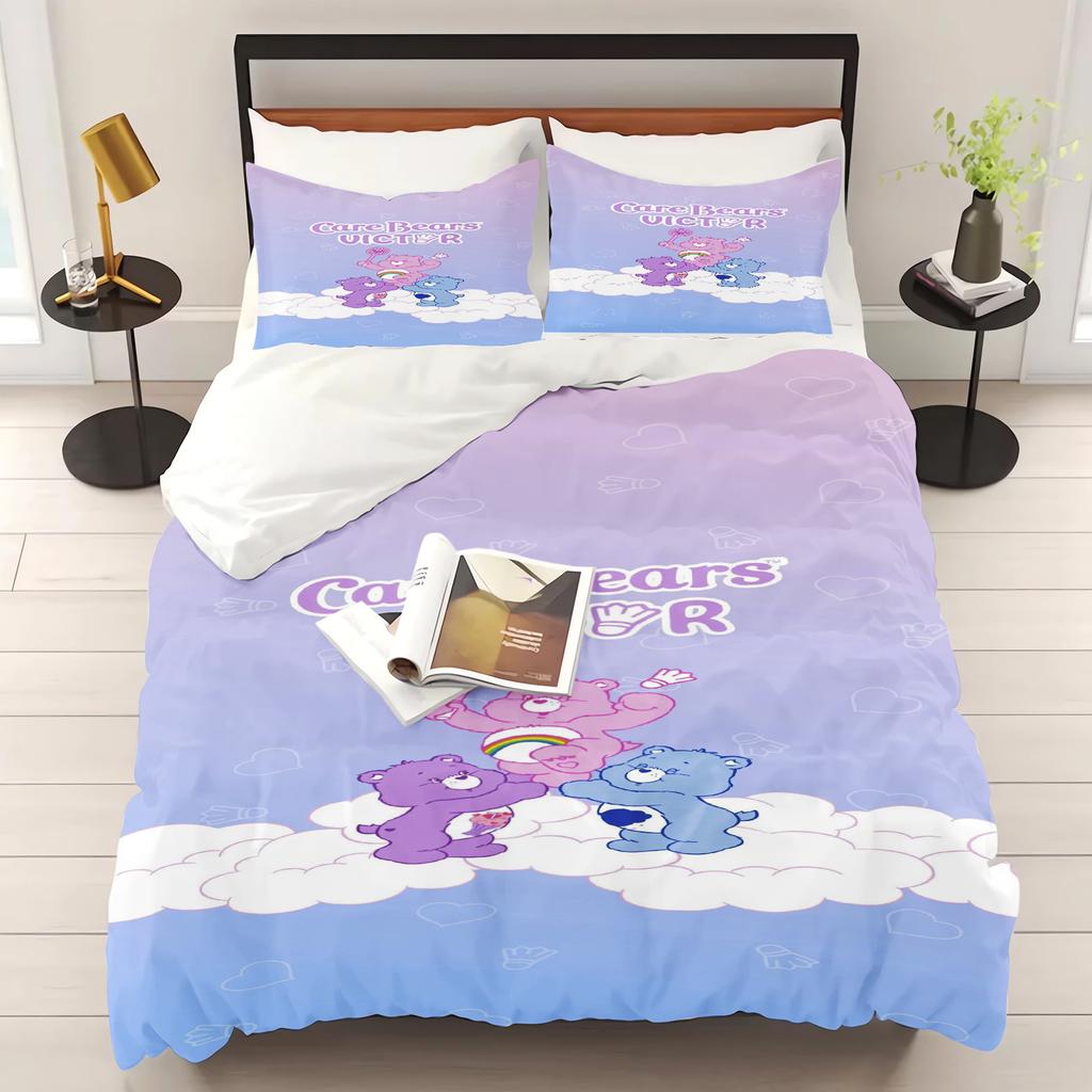 MINISO-Care Bears Cartoon Duvet Cover Rainbow Bear Printed Children 3-Piece Set Comforter Bedding Sets King Queen Size