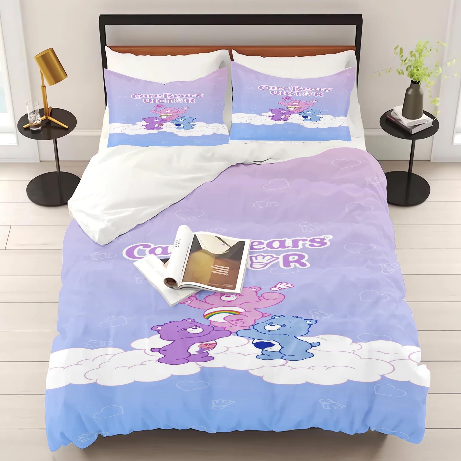 

Comforter Care Bears Cartoon Rainbow Bear Printed Children 3-Piece Set Comforter Bedding Sets King Queen Size Comforter (quilt)-EU Single(135*200cm)3pcs
