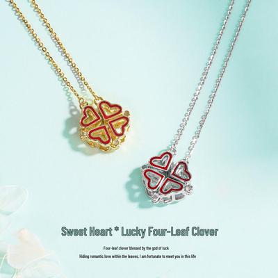 Tichya S925 Sterling Silver Four-Leaf Clover Necklace: Women's Luxury Two-Way Heart Clavicle Chain