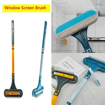 2-in-1-Fenstergitterbürste, Fensterreiniger, magischer Besenwischer, Teleskop-Fensterwischer mit langem Griff, Abzieher, Wischer-Reinigungswerkzeug