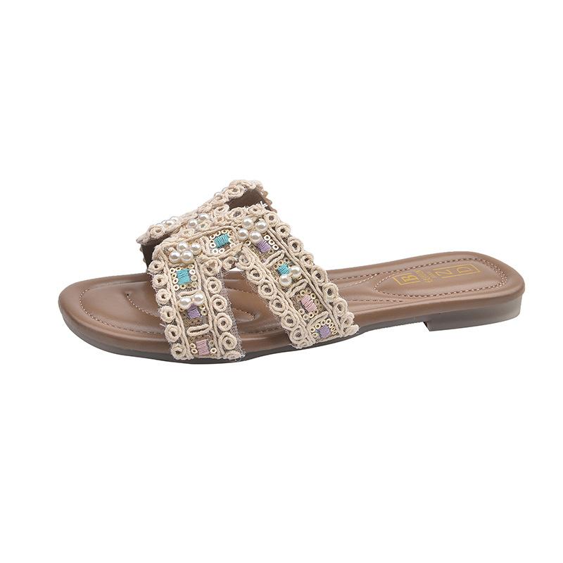 Summer Niche Design Shoes for Women In Flip-flops Pearl Seaside Beach Flip-flops
