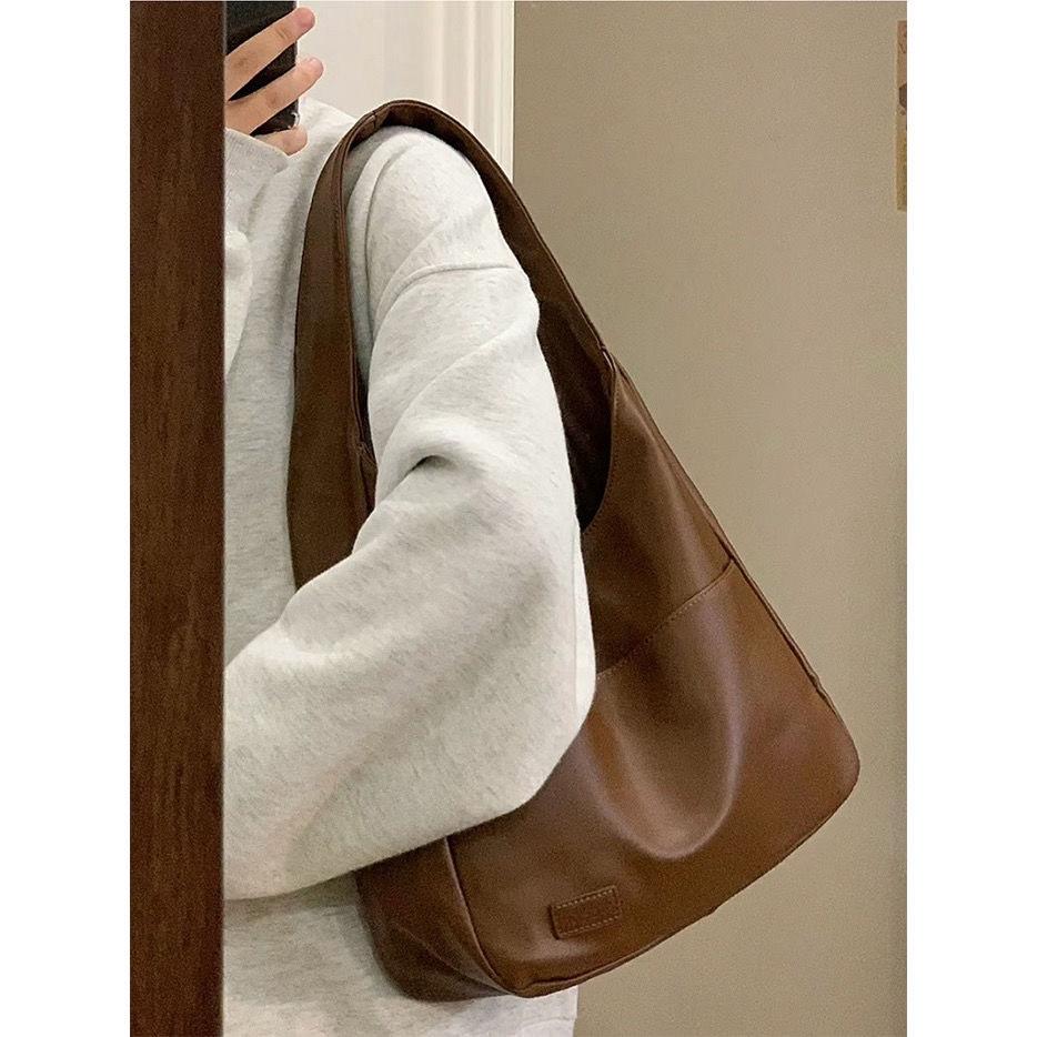 Simple Soft PU Leather Women's Handbags Large Capacity Ladies Bucket Shoulder Bags Commuter College Style Girls Book Tote Bag