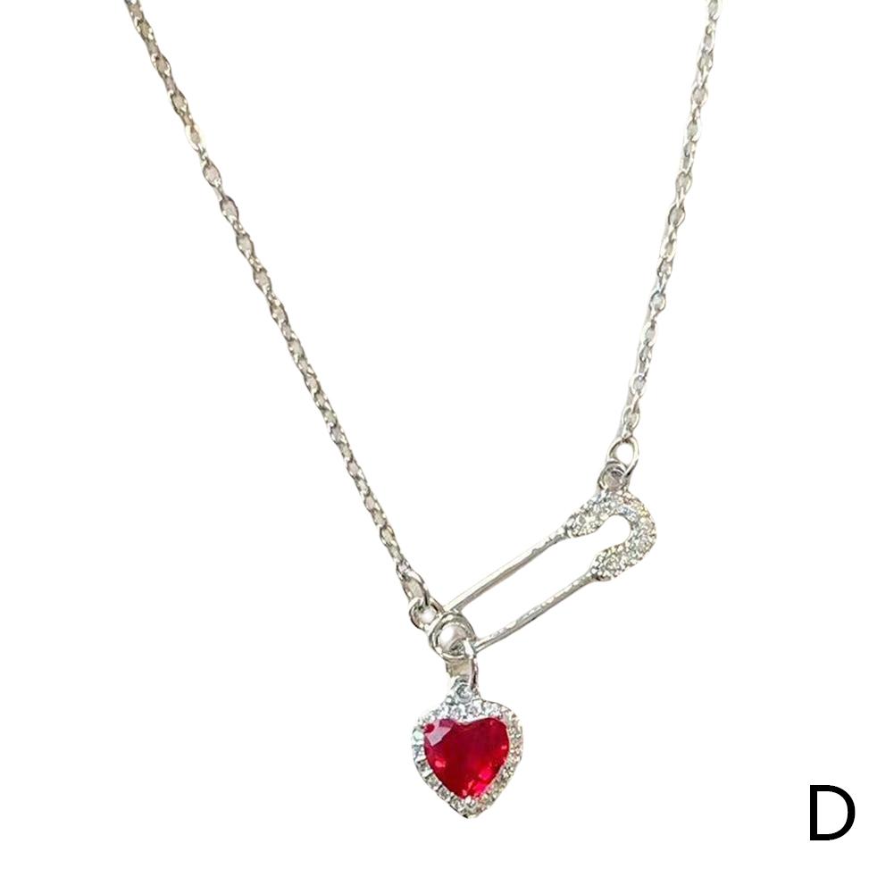 Safety Pin Clip Love Pendant Necklace for Women Hollow Tassel Collarbone Chain Choker Adjustable Length Anti-Tarnish Lightweight