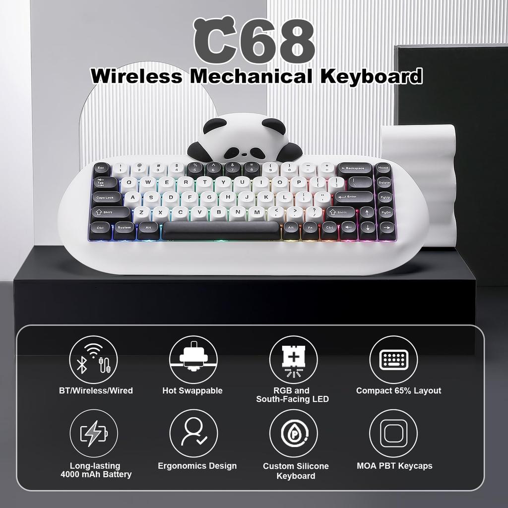 [YUNZII] C68 Wireless Keyboard 65% Panda Switch - keyboard