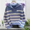 New Women's Sweater Women's Autumn and Winter College Style Outside Wear Striped Knitted Sweater Half Zipper Pullover