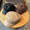 Faux Leather Newsboy Cap Classic Peaked Military‑Style Hat Soft Smooth PU Leather Headwear for Ladies Autumn Winter Daily Outfit