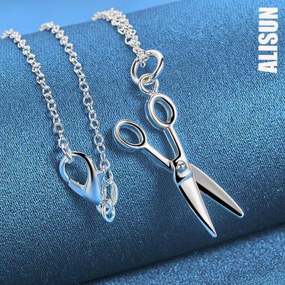 925 Sterling Silver Chain Scissors Pendant Necklace Fashionable Wedding Jewelry