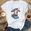2022 Women T-shirt Floral Cow Flower Print Summer Women Graphic Tops Short Sleeve tshirt Femal tee shirt femme