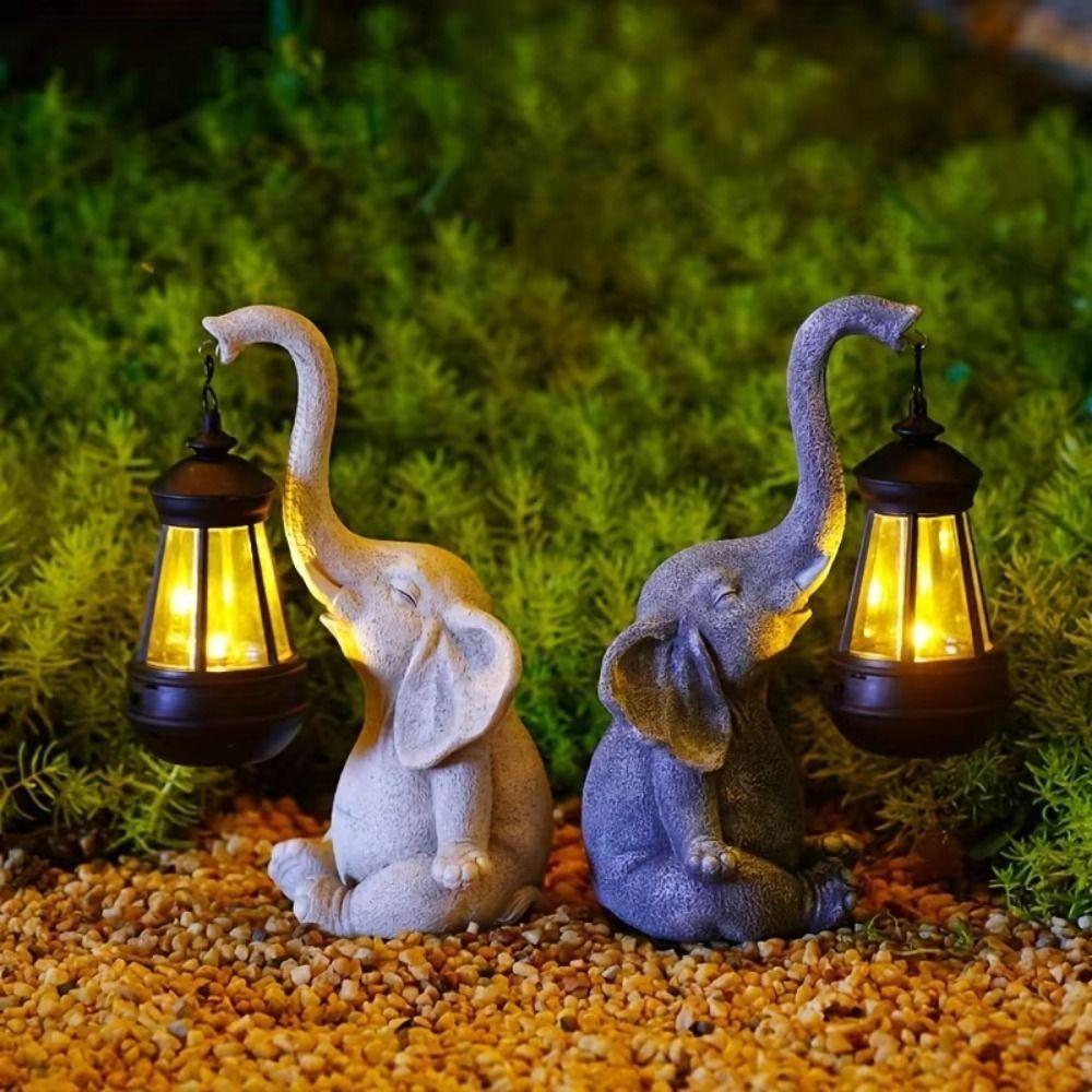 Crafts Solar Elephant Figurine Animal Ornaments Solar Powered Lantern  for Outdoor Landscape