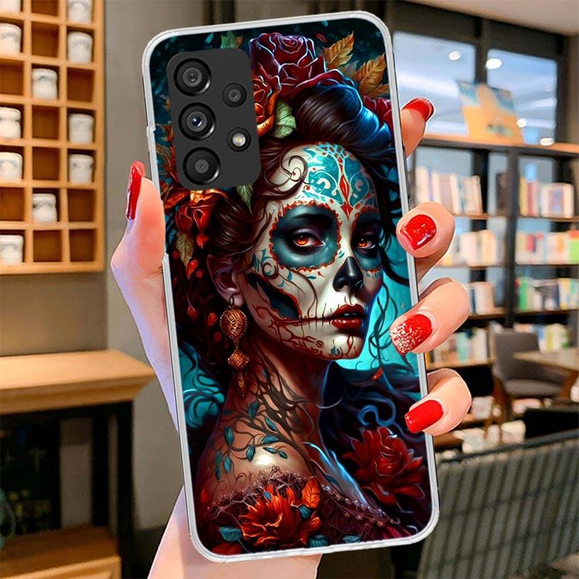 Catrina Beautiful Rose Girl Skull Phone Case For Samsung Galaxy A17 A37 A57 A16 A26 A36 A56 A15 A25 A35 A55 A14 A24 A34 A54 A13