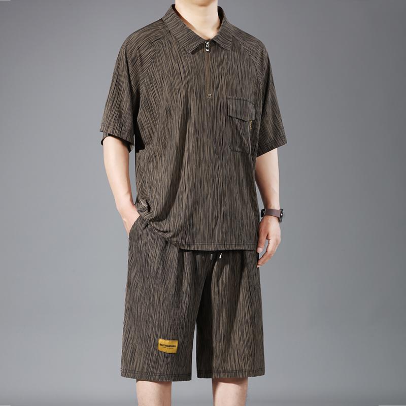 Nadměrná velikost 4XL-10XL Oversized Polo Tričko Letní Šortky Sety Vintage Oblečení Pánské 2dílná Sada