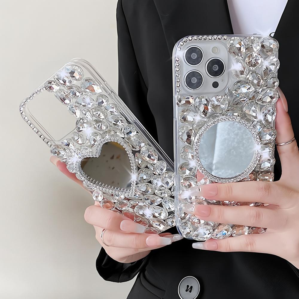 Glitter Rhinestone Phone Case with Mirror For iPhone 17 16 15 14 13 12 11 Pro Max Air mini 16e 8 7 Plus X XS XR SE 2020, Sparkly Crystal Diamond Cover