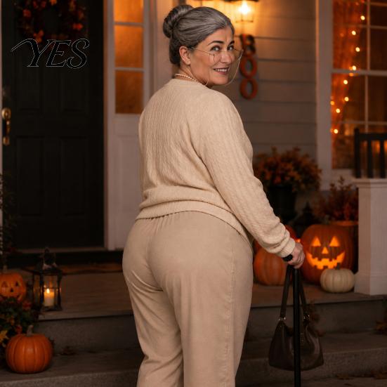 Adult Halloween Costume Accessory 2Pcs/Set Funny Prank Costume, Padded Fake Chest Ass Set with Adjustable Granny Outfit Prop Straps, Plush-Filled for