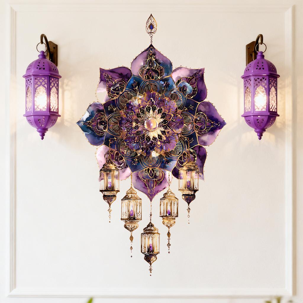 Lotus Mandala with Vintage Stars and Moon Wall Sticker Self-Adhesive Removable for Bedroom Living Room Entryway Home Decor