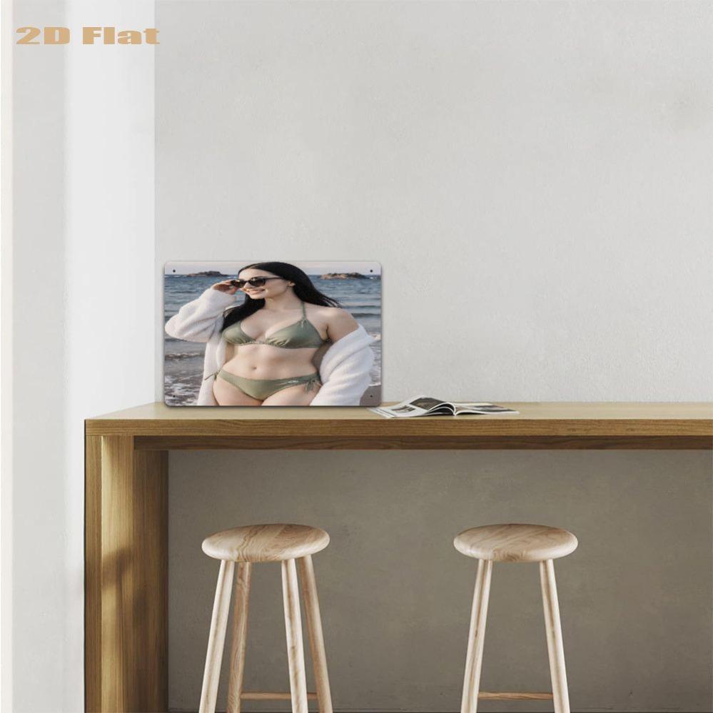 Vintage Coastal Metal Wall Art - Retro Bikini Woman Beach Scene Decor, Durable Iron Hanging Ornament for Home Office Christmas P