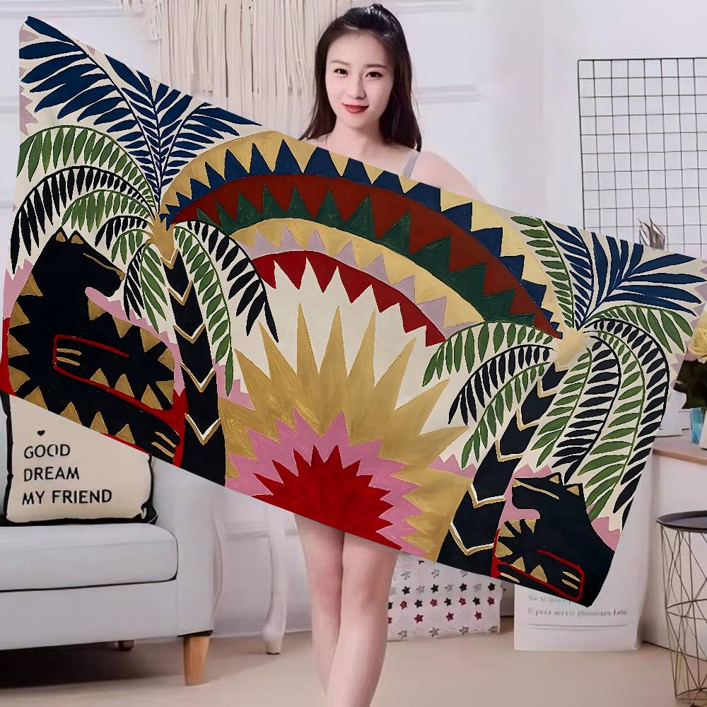 Ancient Egypt Tiger Leopard Microfiber Printed Beach Towel Mountain Climbing Yoga Beach Swimming Running Absorbent Soft Towel