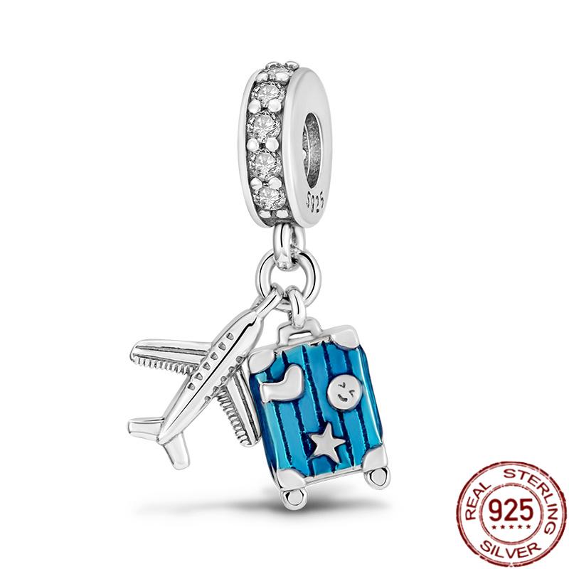 Copper Fashion Travel Airplane Luggage ThreePiece Set Charm Bead Charms Ideal For Women Authentic Bracelets Pendant Do It Yourself Jewellery