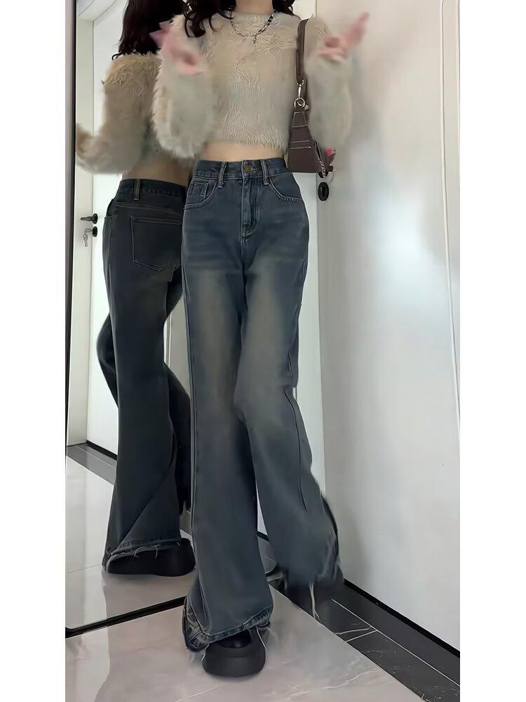 Plus Size Retro Flared Jeans for Women - American Street Style, Autumn & Winter Collection