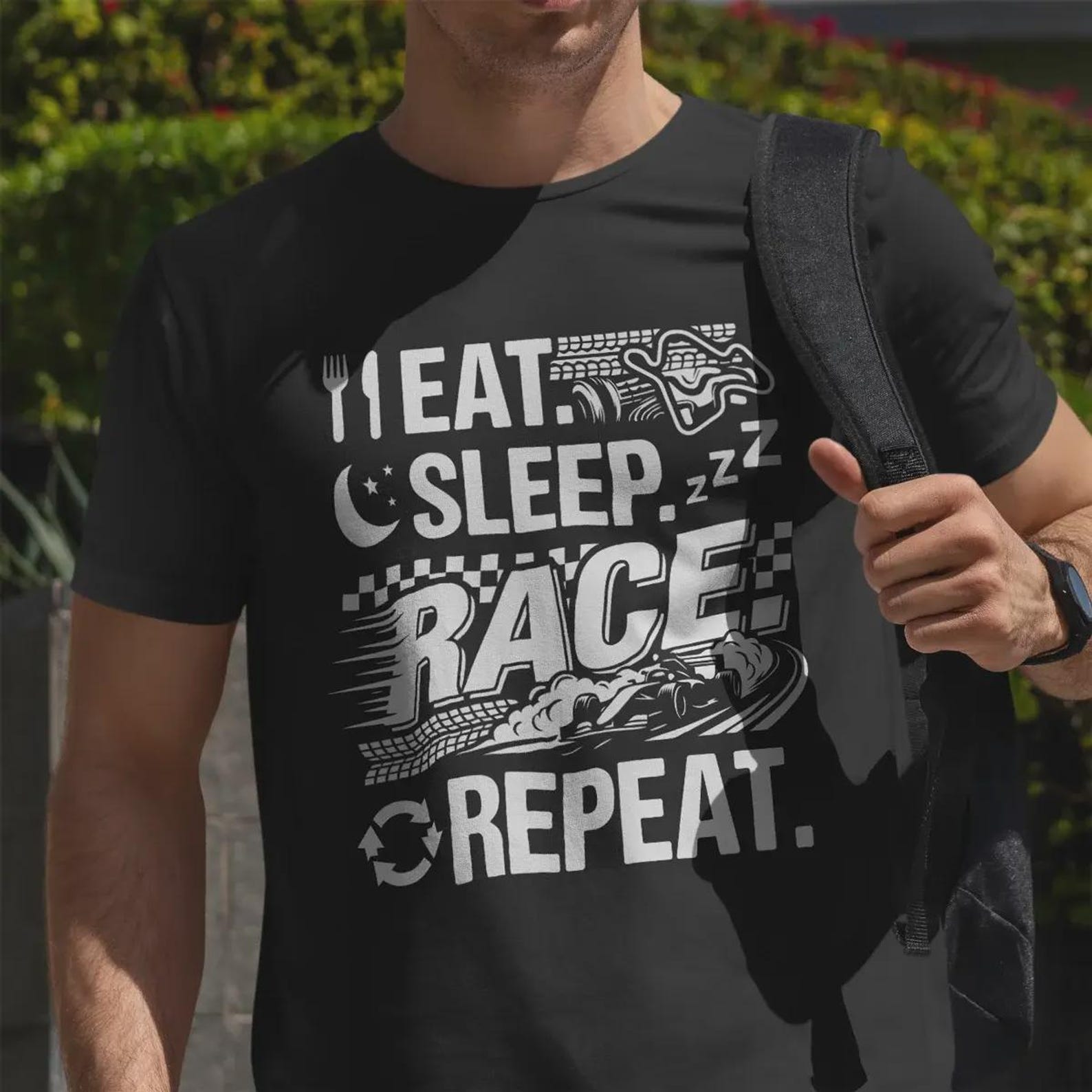 EAT SLEEP Race REPEAT – Full Throttle Slogan T-Shirt for Motorsport Fans 2XL