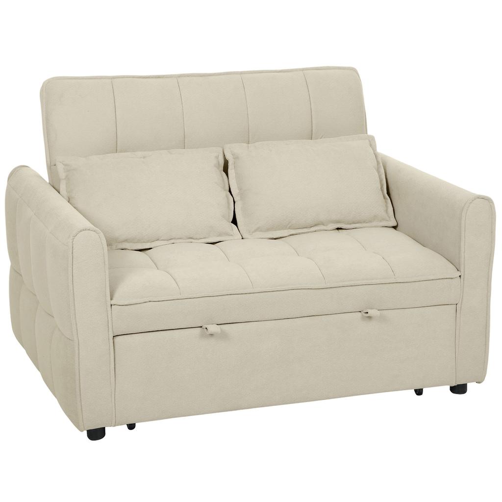 2 Seater Sofa Bed 3 In 1 Convertible Sleeper Sofa With Click Clack Adjustable Backrest And 2 Pillows Light Brown