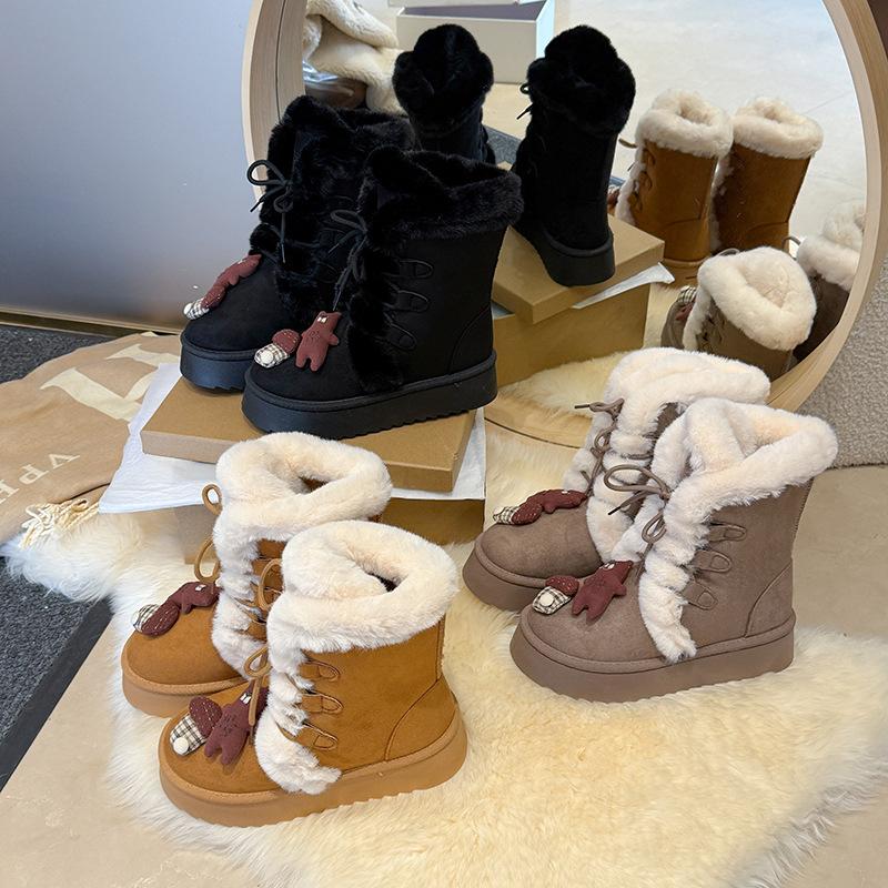 Women's Large Size Lace-up Soft Sole Winter Warm Fur Snow Boots Padded Lined Ankle Boots Anti-slip Hiking Sports Cotton Boots